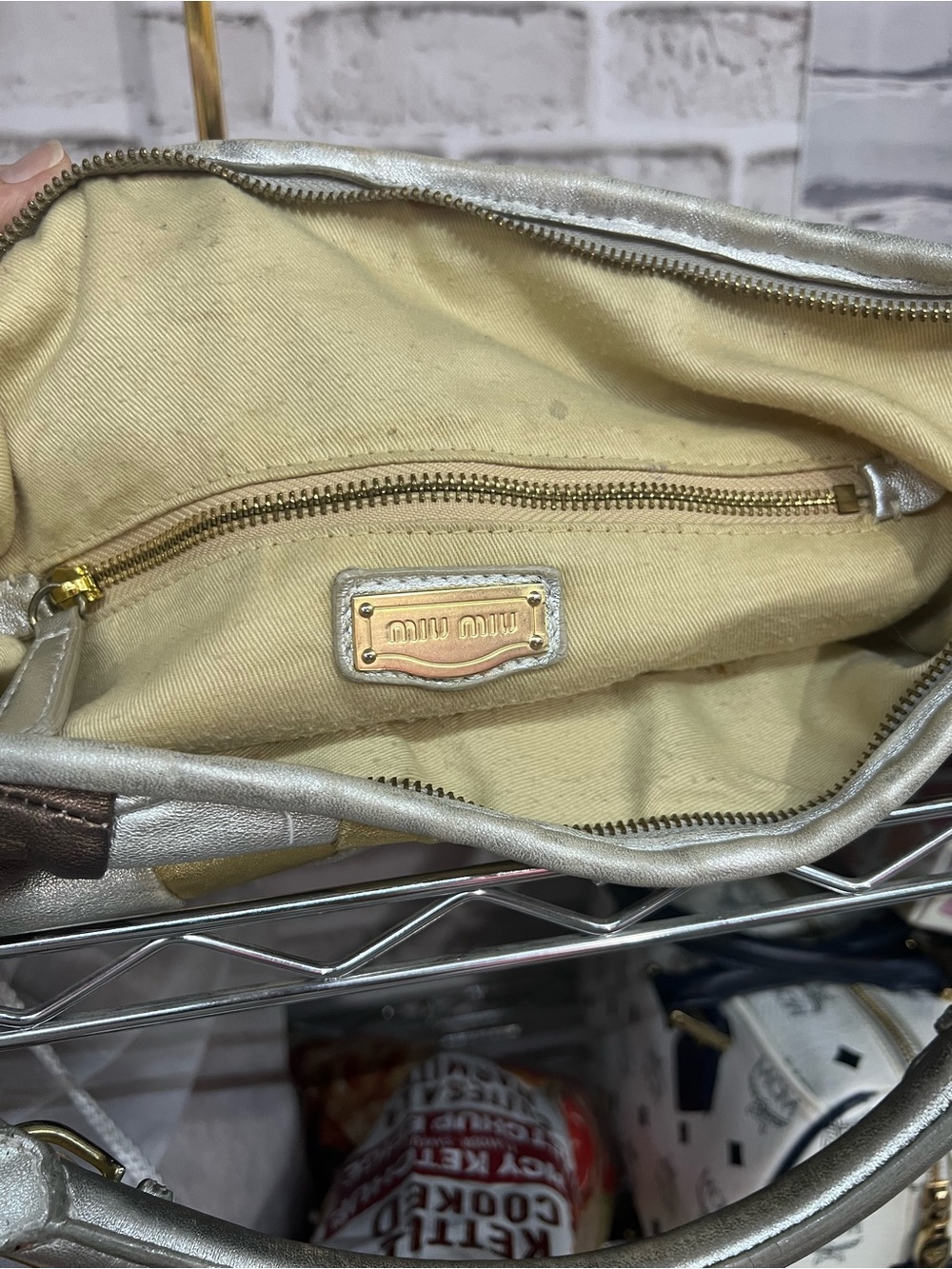 Miu Miu Metallic Patchwork Leather Tote Bag - Silver, Gold & Brown - Picture 3 of 3